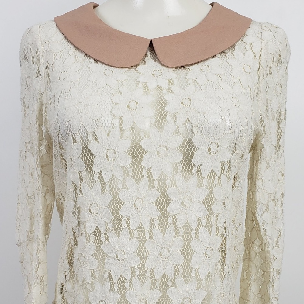 Paper Dolls Top Large White Beige Sheer Floral